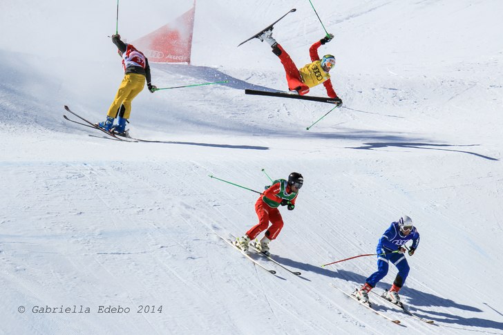 Skicross Europacup race i Arosa, mars 2014. Photo: Gabriella Edebo.
