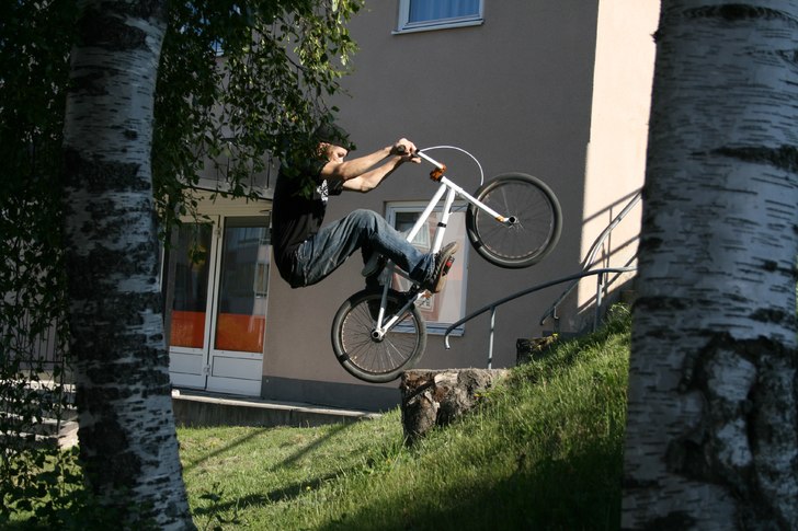 abubaca på en stubbe . Photo: alex sverin. Rider: simon rönnestrand.