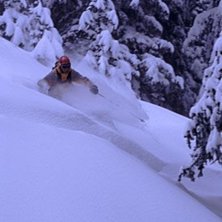 One of the deep days of 2002... Carina eating up t. Photo: Yves Garneau. Rider: Carina Sahlin.