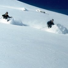 &Auml;nnu en fantastisk dag p&aring; Grands Montets.. Photo: Magnus Nilsson. Rider: Lars Westerfur och Fredric Berglund.