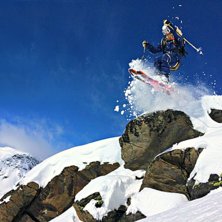 Ett drop p&aring; baksidan av mont du vallon, i Val tho. Photo: alfred bols&ouml;y. Rider: ludwig kolmberger.